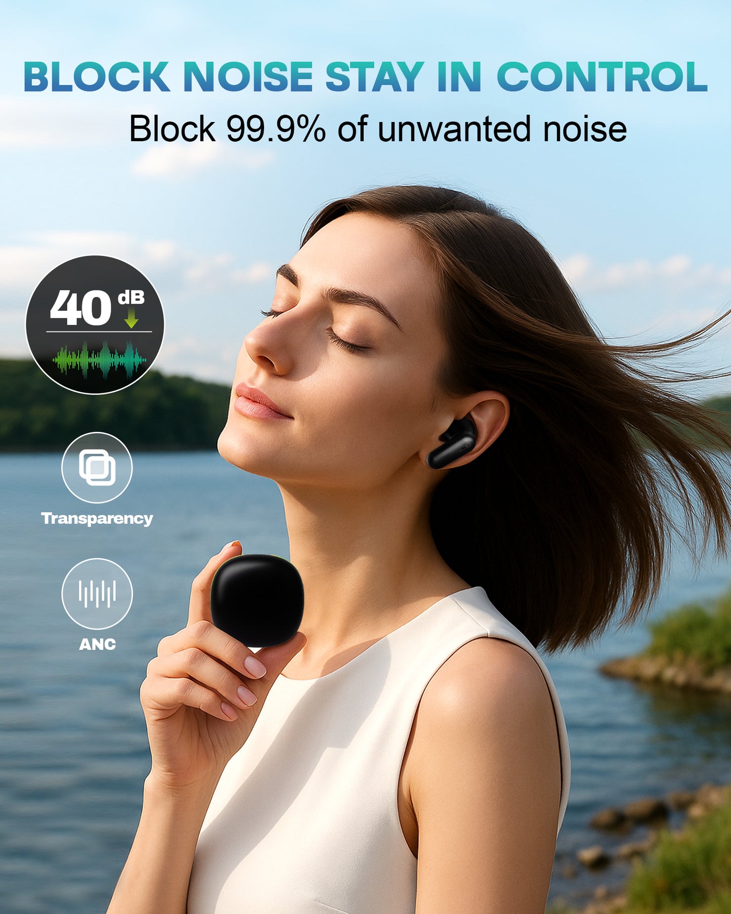 Wireless Earbuds Bluetooth 5.4, 60H Playtime Stereo Deep Bass with Power Display Charging Case, ANC Noise Cancelling, 4 Mics ENC Clear Calls, IPX4 Waterproof, Touch Control, In-Ear Headphones for Workout/Running