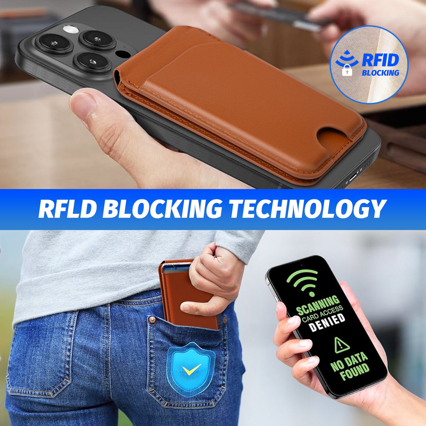 for Magsafe Wallet, 5 Card-Holder, Magnetic Wallet with Adjustable Stand, for iPhone 16/15/14/13/12 Series, Leather, Brown