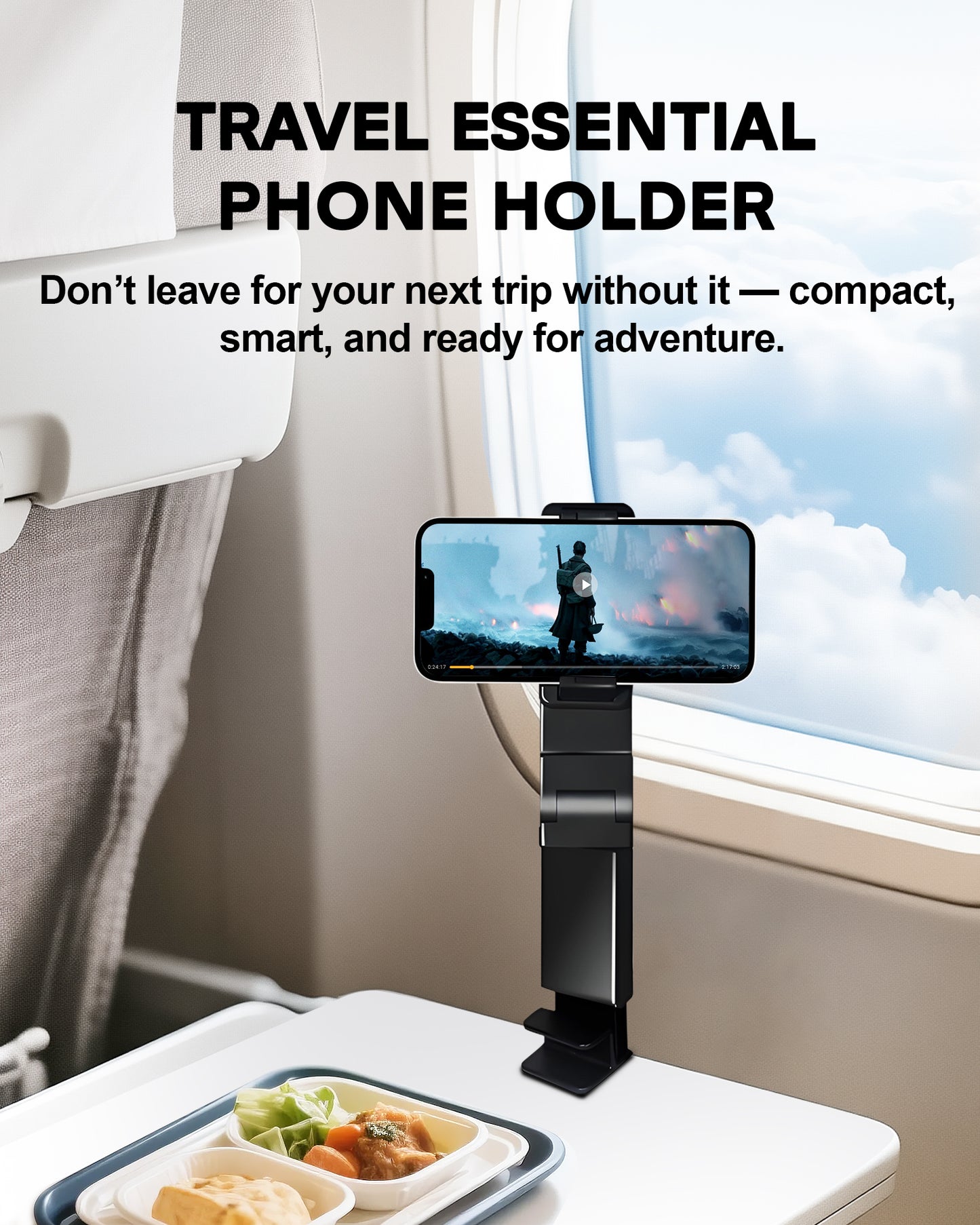 Atzeste Airplane Phone Holder Mount, Multi-Directional 360° Adjustable & Foldable Travel Essentials, Universal Hands-Free Phone Stand, Compact Airplane Travel Accessory for Flying