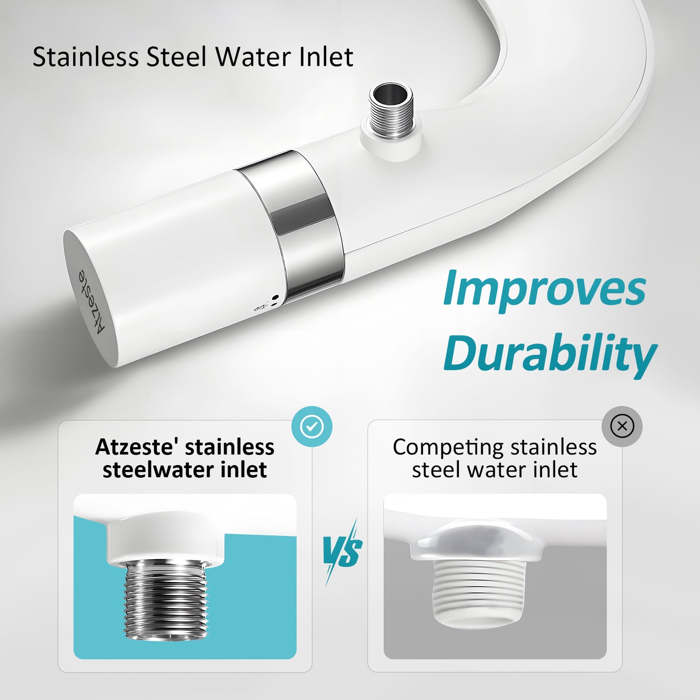 Atzeste Ultra-Slim Bidet, Non-Electric Dual Nozzle (Posterior/Feminine Wash) Fresh Water Sprayer, Adjustable Water Pressure, Bidet for Toilet Seat Attachment, Stainless Steel Inlet Badays