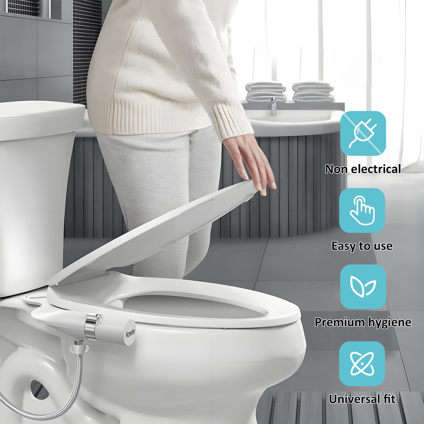 Atzeste Ultra-Slim Bidet, Non-Electric Dual Nozzle (Posterior/Feminine Wash) Fresh Water Sprayer, Adjustable Water Pressure, Bidet for Toilet Seat Attachment, Stainless Steel Inlet Badays