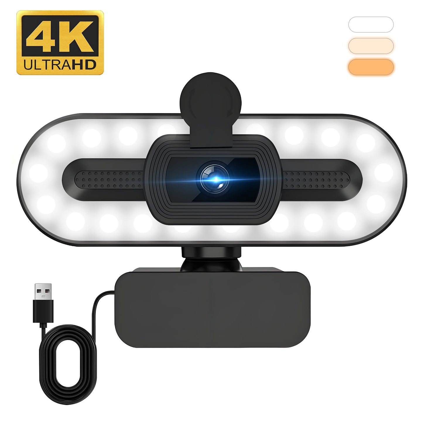 Atzeste Webcam with Ring Light 4K HD USB Autofocus PC Webcam with Mics for Xbox Ps5 Laptop Computer Gaming Webcam