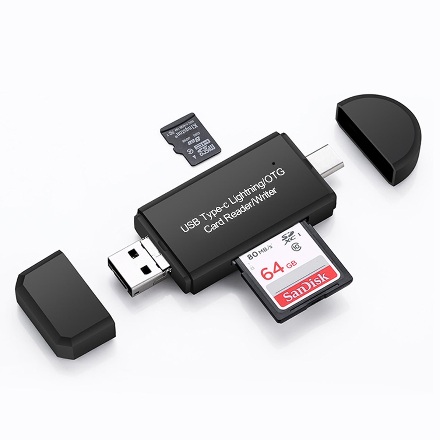 Atzeste SD Card Reader for iPhone iPad, 4-in-1 Memory Card Adapter with Lightning/USB-C/USB/Micro USB, Supports SD/TF Cards, Compatible with iOS 13+, Plug & Play, No App Required