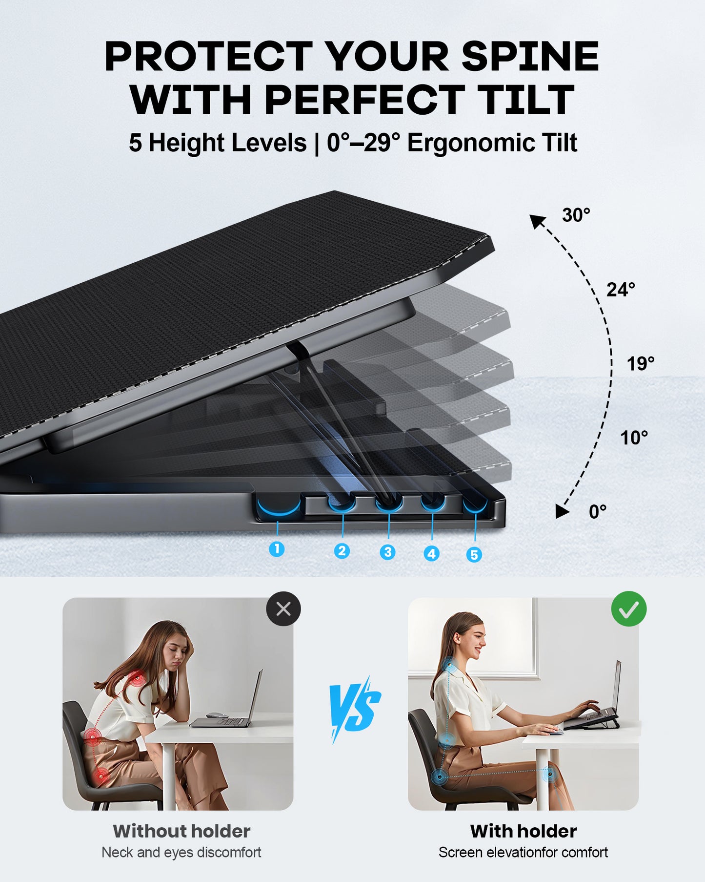 Atzeste Laptop Cooling Pad for Laptops, Laptop Cooler with 6 Quiet Cooling Fans for 12''-17.3'' Laptops, Height Wind Speed Adjustable Laptop Cooling Stand Laptop Accessories, 2 USB Ports, Black