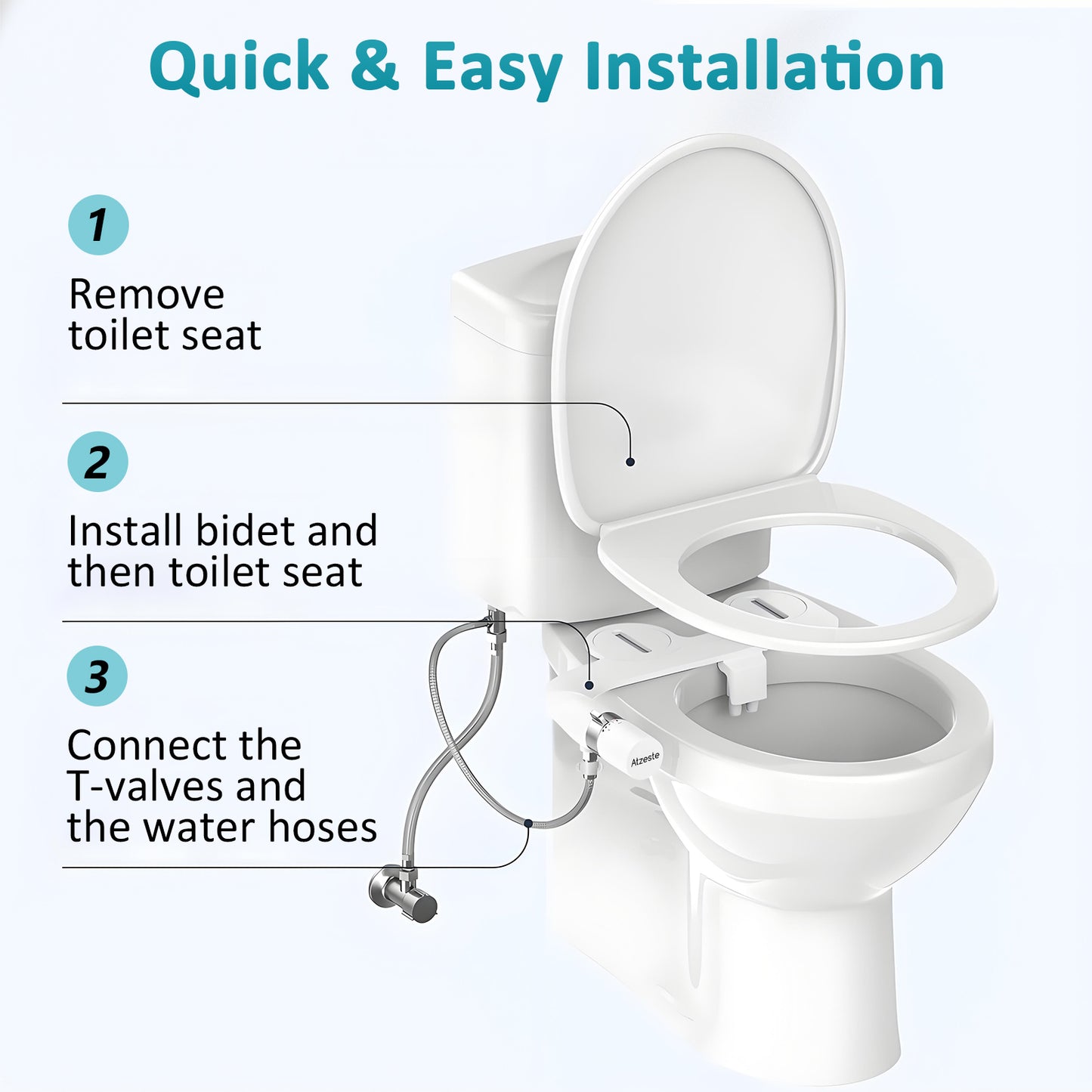 Atzeste Ultra-Slim Bidet, Non-Electric Dual Nozzle (Posterior/Feminine Wash) Fresh Water Sprayer, Adjustable Water Pressure, Bidet for Toilet Seat Attachment, Stainless Steel Inlet Badays