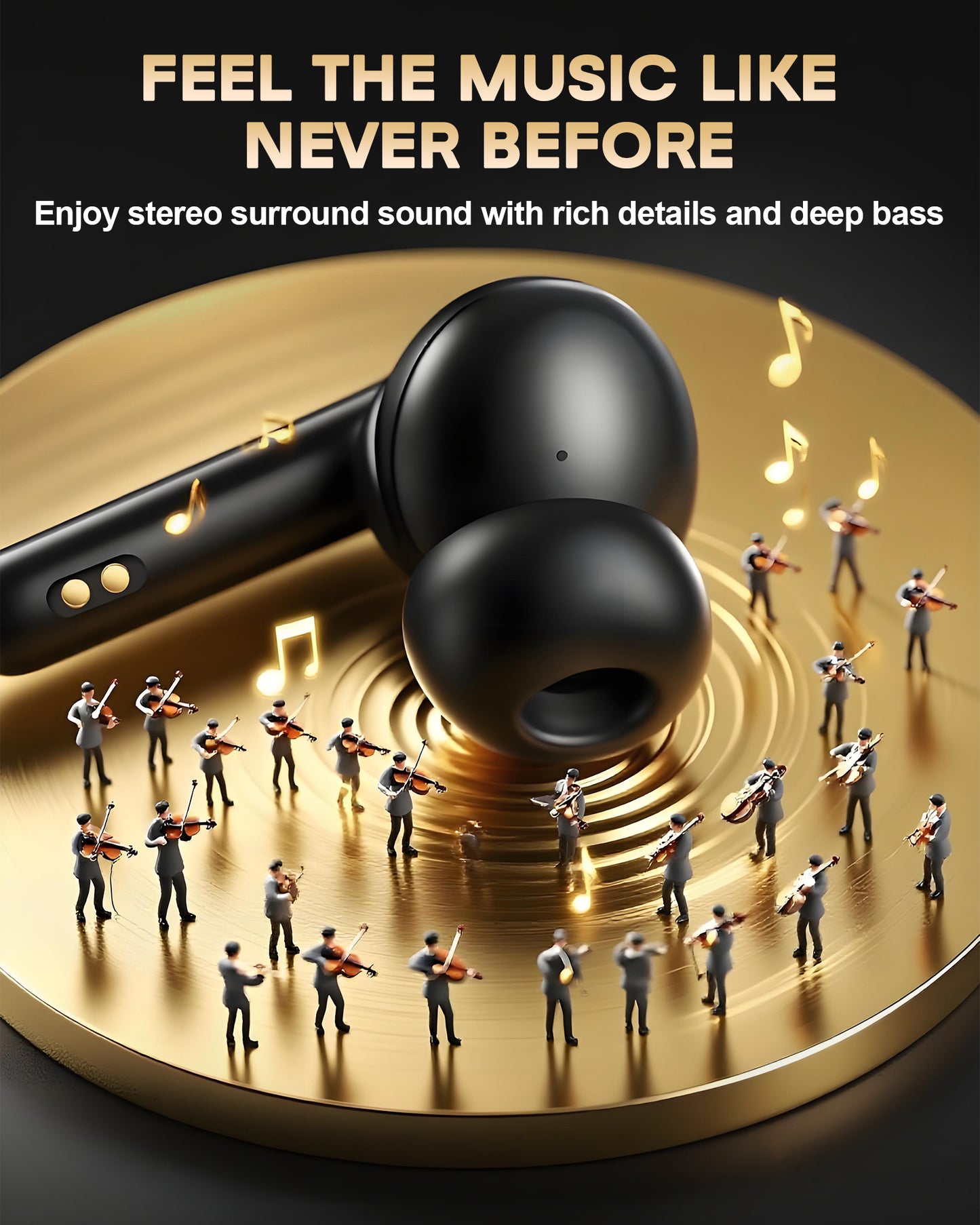 Wireless Earbuds Bluetooth 5.4, 60H Playtime Stereo Deep Bass with Power Display Charging Case, ANC Noise Cancelling, 4 Mics ENC Clear Calls, IPX4 Waterproof, Touch Control, In-Ear Headphones for Workout/Running