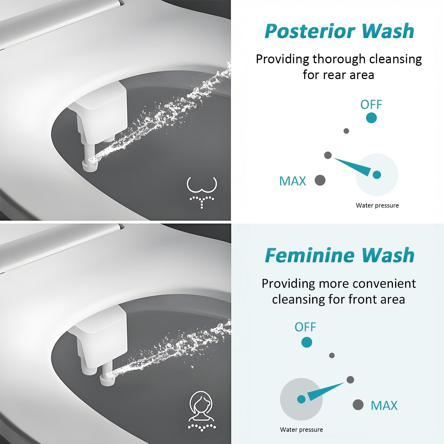 Atzeste Ultra-Slim Bidet, Non-Electric Dual Nozzle (Posterior/Feminine Wash) Fresh Water Sprayer, Adjustable Water Pressure, Bidet for Toilet Seat Attachment, Stainless Steel Inlet Badays