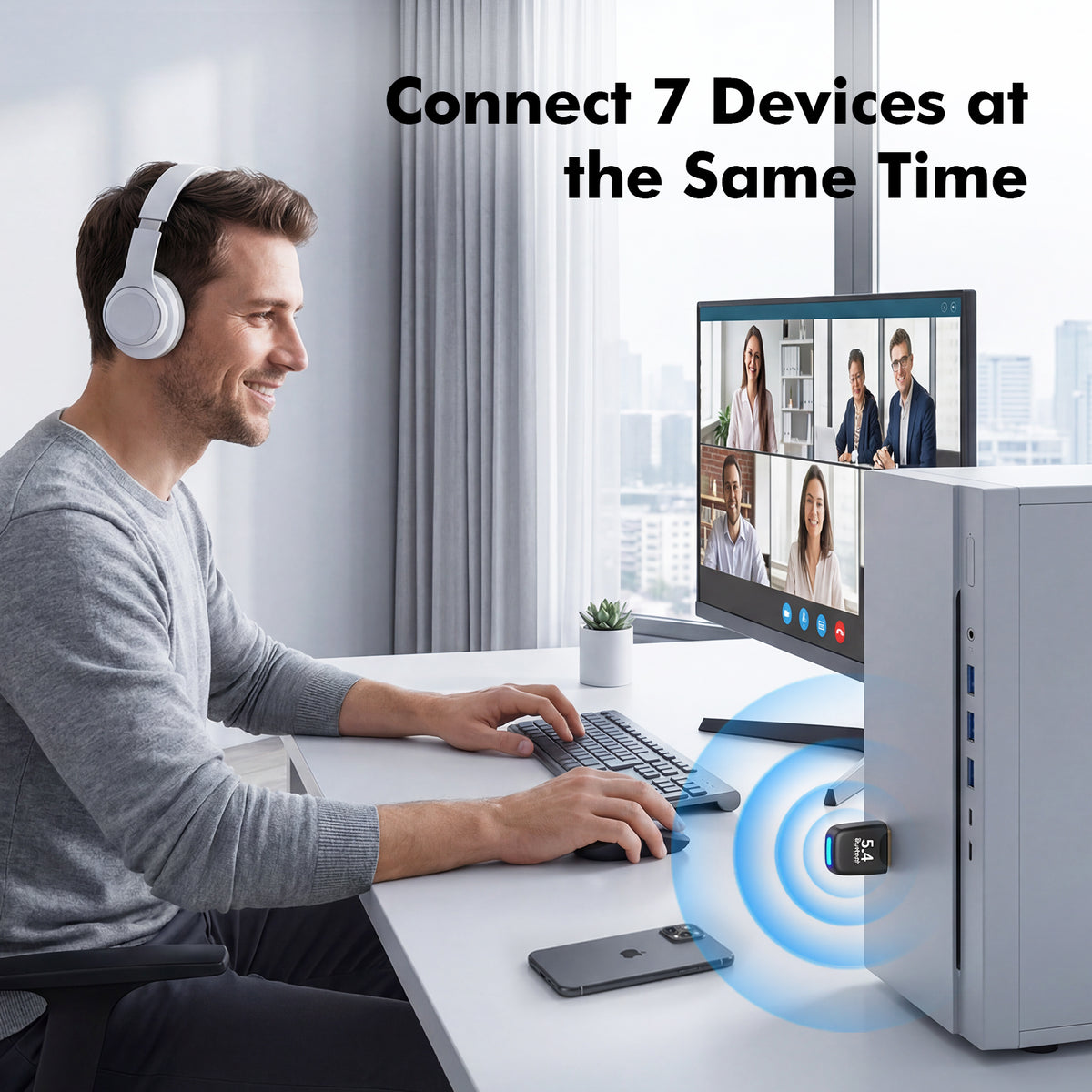 Atzeste USB Bluetooth 5.4 Adapter for PC, Bluetooth Dongle Receiver, Plug and Play, Nano Design, EDR & BLE, Supports Windows 11/10/8.1 for Desktop, Laptop, Keyboard, Mouse, etc