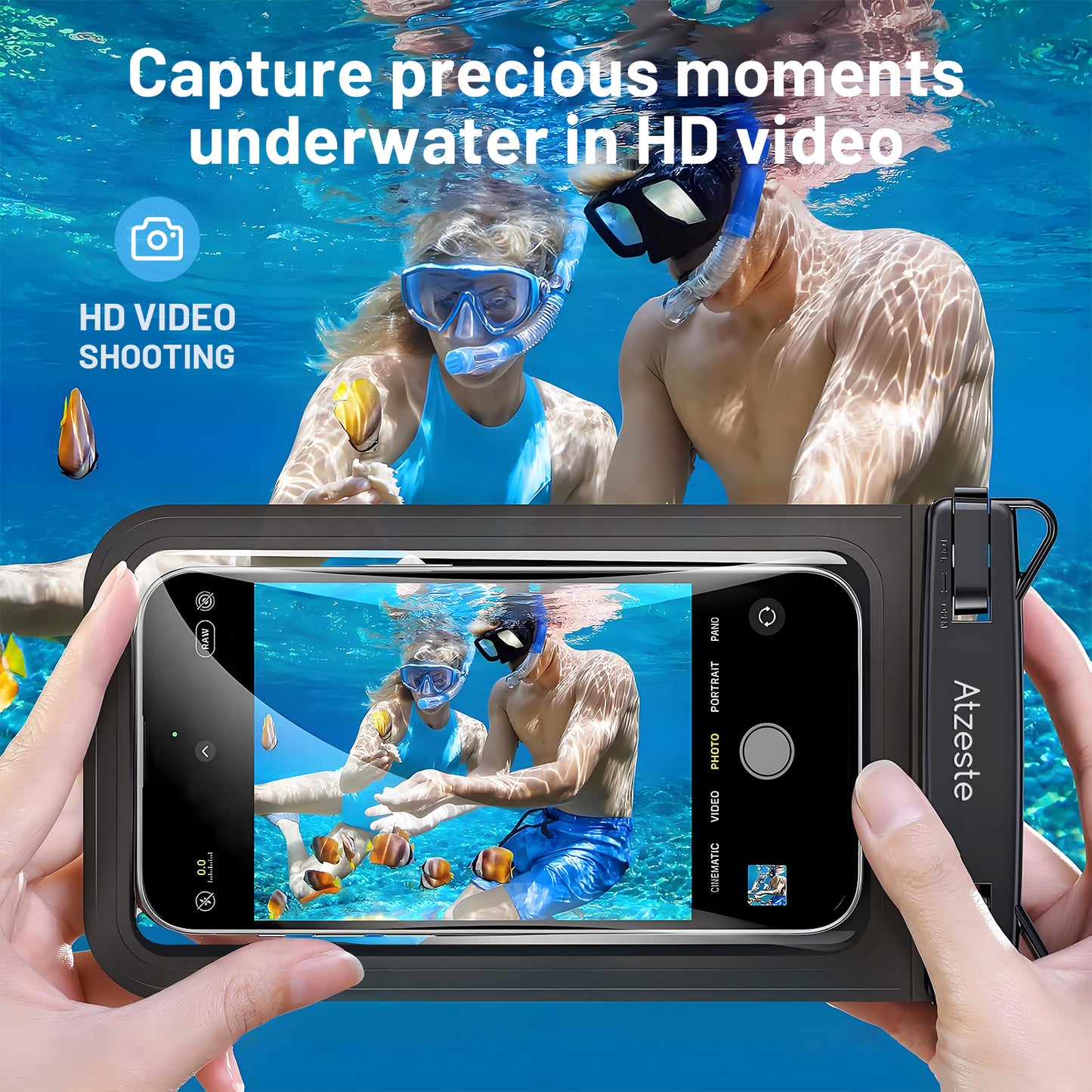 Atzeste Double Space Waterproof Phone Pouch Bag, 2 Pack Waterproof Phone Case Dry Bag for iPhone 16 15 Pro Max Galaxy S23 Pixel 7a up to 7.5‘’, for Beach Vacation Travel Cruise Essentials, Black