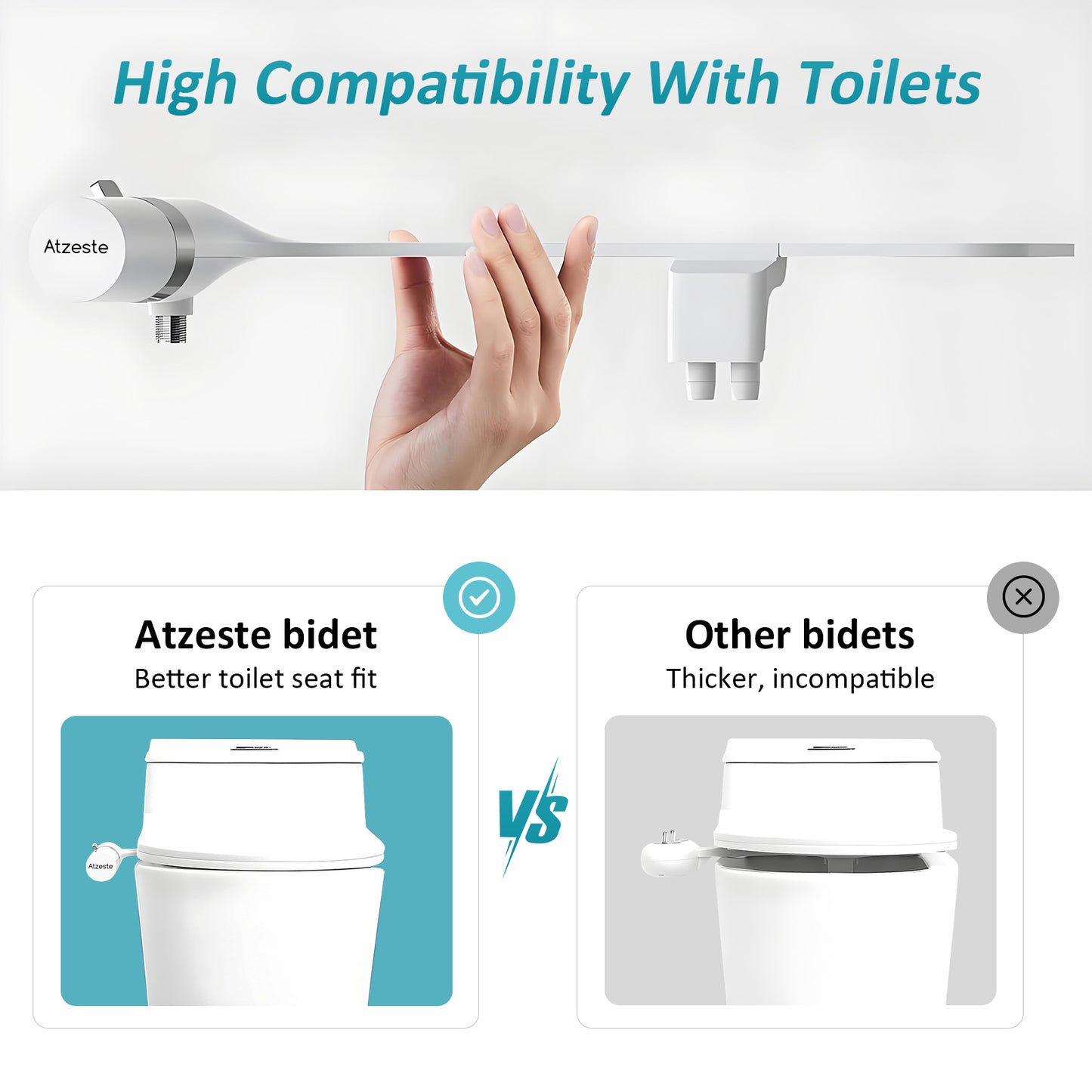 Atzeste Ultra-Slim Bidet, Non-Electric Dual Nozzle (Posterior/Feminine Wash) Fresh Water Sprayer, Adjustable Water Pressure, Bidet for Toilet Seat Attachment, Stainless Steel Inlet Badays