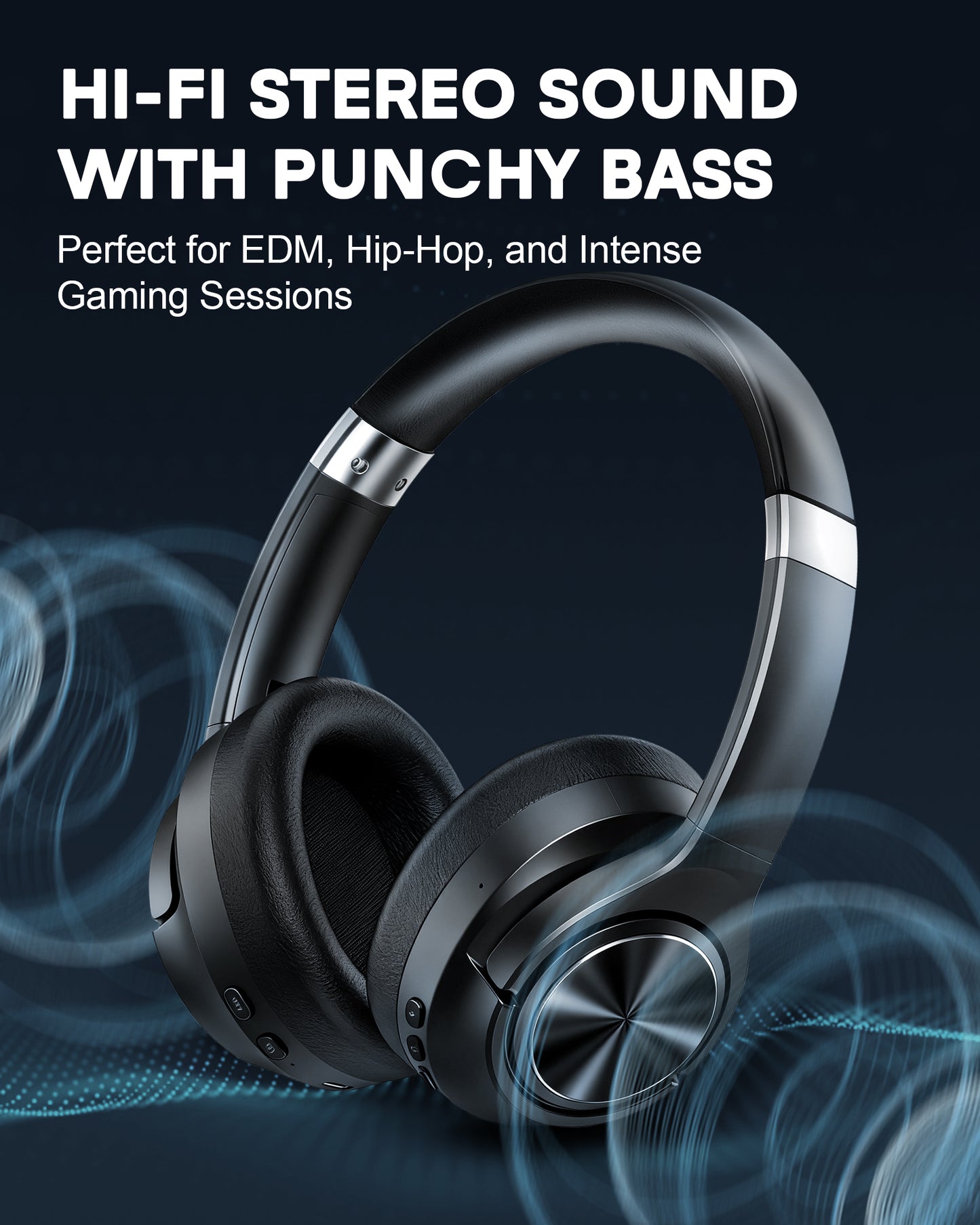 Atzeste Wireless Over-Ear Headphones, Bluetooth 5.4 with ANC & 6-Mic ENC, 80H Playtime, HiFi Stereo, EQ Modes (Pop/Vocal/Bass), Foldable Headset for Music/Gaming/Work/Travel