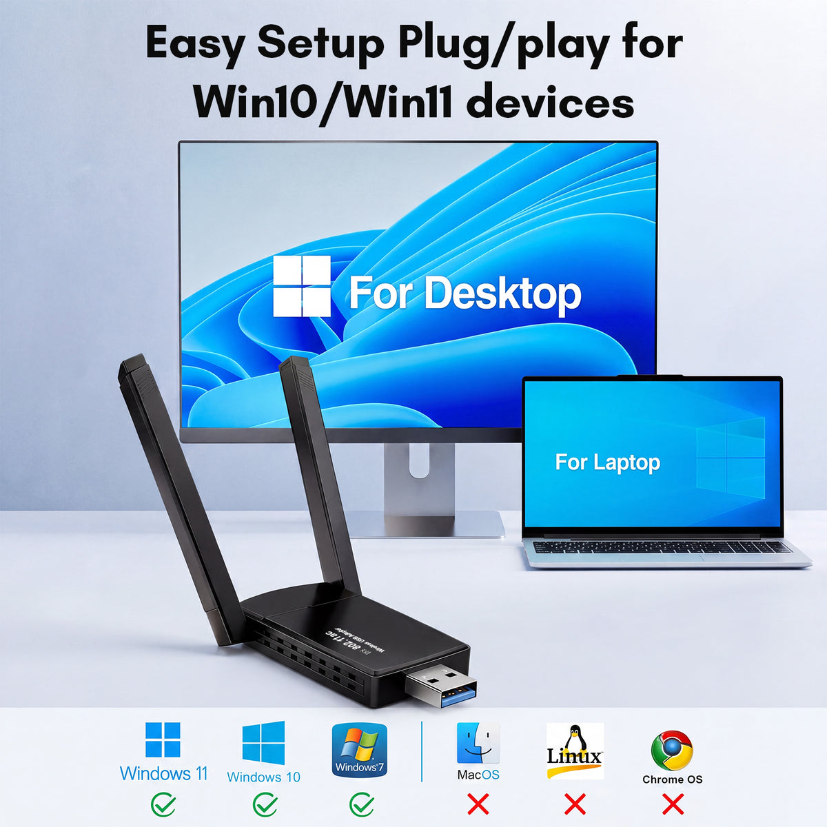 Atzeste AC1300 USB WiFi Adapter for PC, 1300Mbps Dual 5Dbi Antennas 5G/2.4G Wireless Network Adapter, MU-MIMO WiFi Dongle, for Desktop PC Laptop Windows 11/10/8.1/7/XP