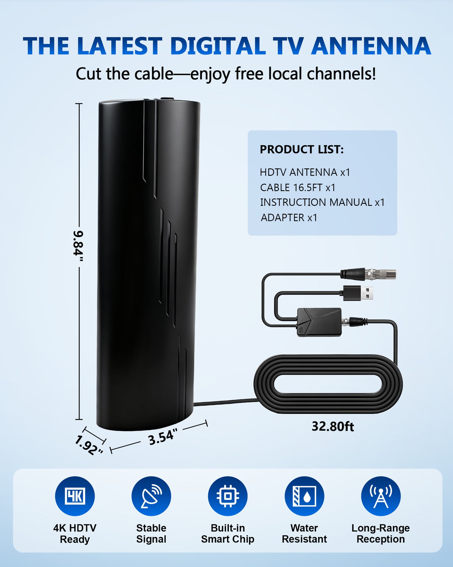 2025 Upgraded TV Antenna for Smart TV, Digital Indoor/Outdoor HD TV Antennas for Free Channels, 2200+ Miles Long Reception Range, Amplified Signal Booster, Support 4K 1080p