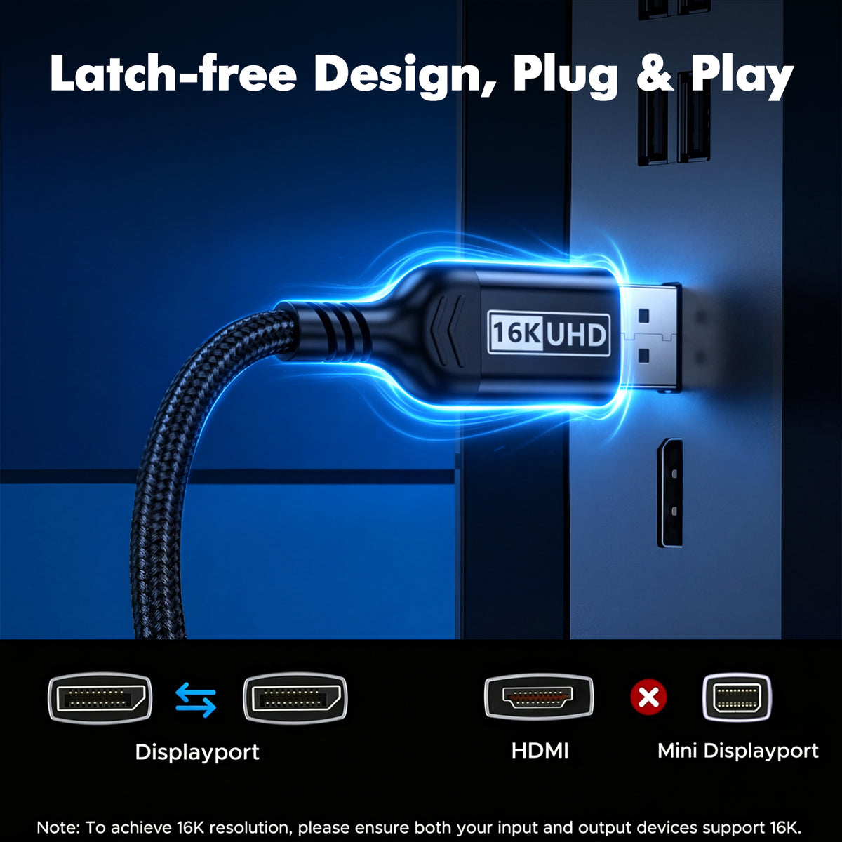 Atzeste 16.4FT DisplayPort 2.1 Cable, 16K@60Hz Ultra High Speed DP Cable, 80Gbps, 8K@60Hz 4K@240Hz Support, HDR DSC G-Sync FreeSync Compatible with PC, Gaming Monitor, RTX Graphics Cards