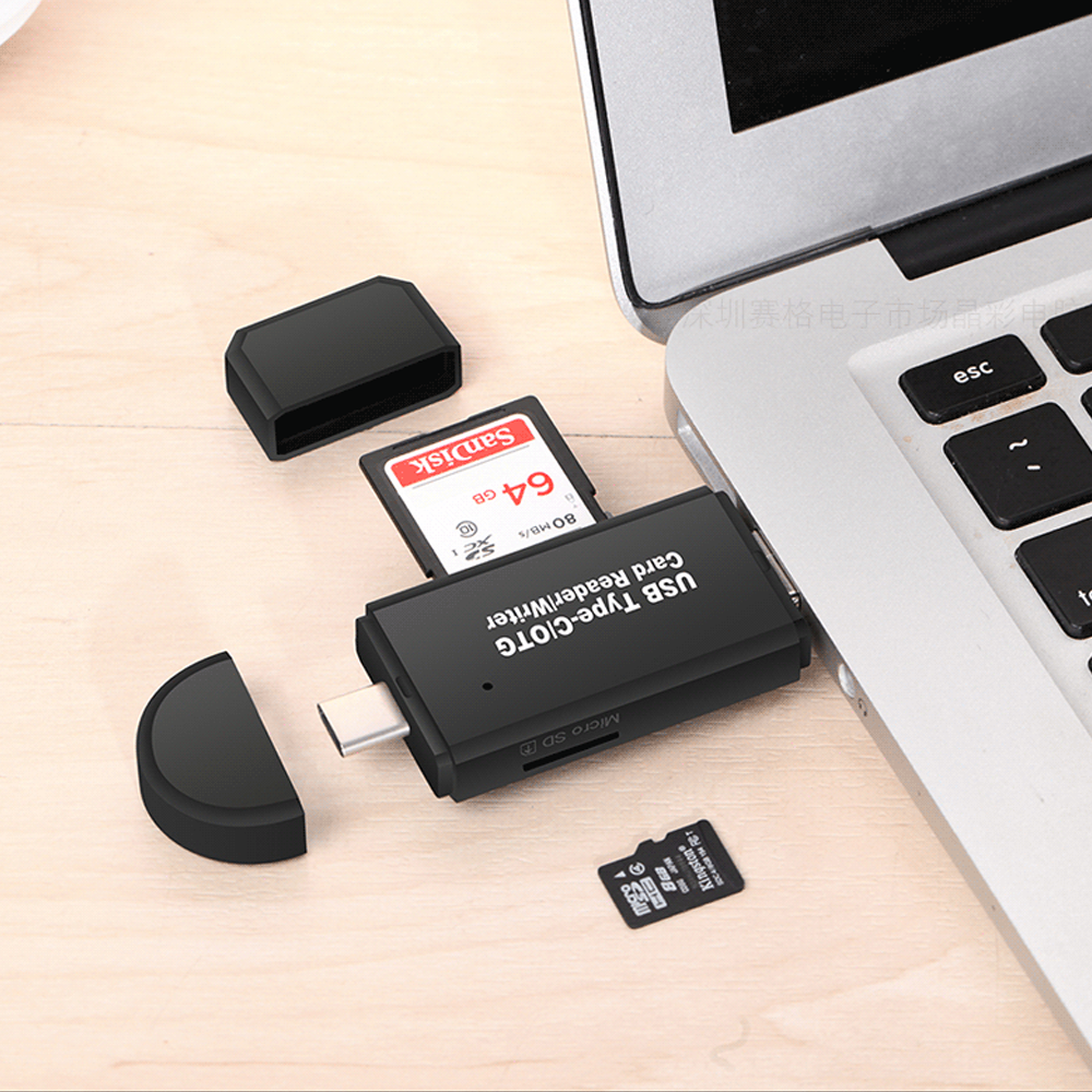 Atzeste SD Card Reader for iPhone iPad, 4-in-1 Memory Card Adapter with Lightning/USB-C/USB/Micro USB, Supports SD/TF Cards, Compatible with iOS 13+, Plug & Play, No App Required