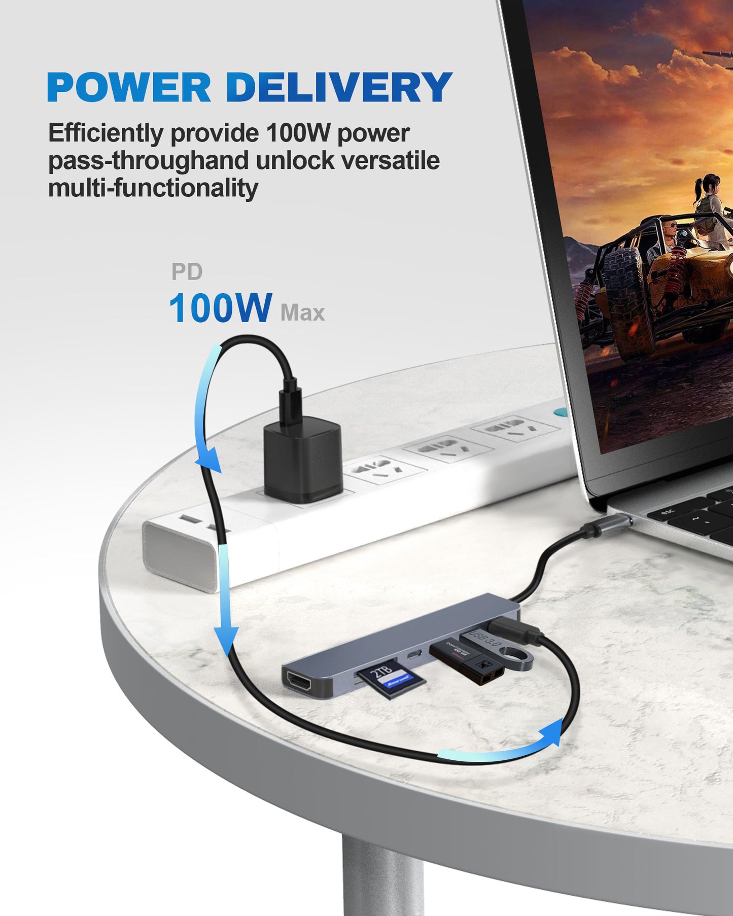 Atzeste 7 in 1 USB C Hub, USB C Adapter with 4K HDMI, 100W PD, 3 5Gbps Data Ports(1 USB-C & 2 USB 3.0), TF/SD Card Reader, USB Hub for Laptop, MacBook Pro/Air/Mac/Dell/HP/ASUS/Acer/Steam Deck