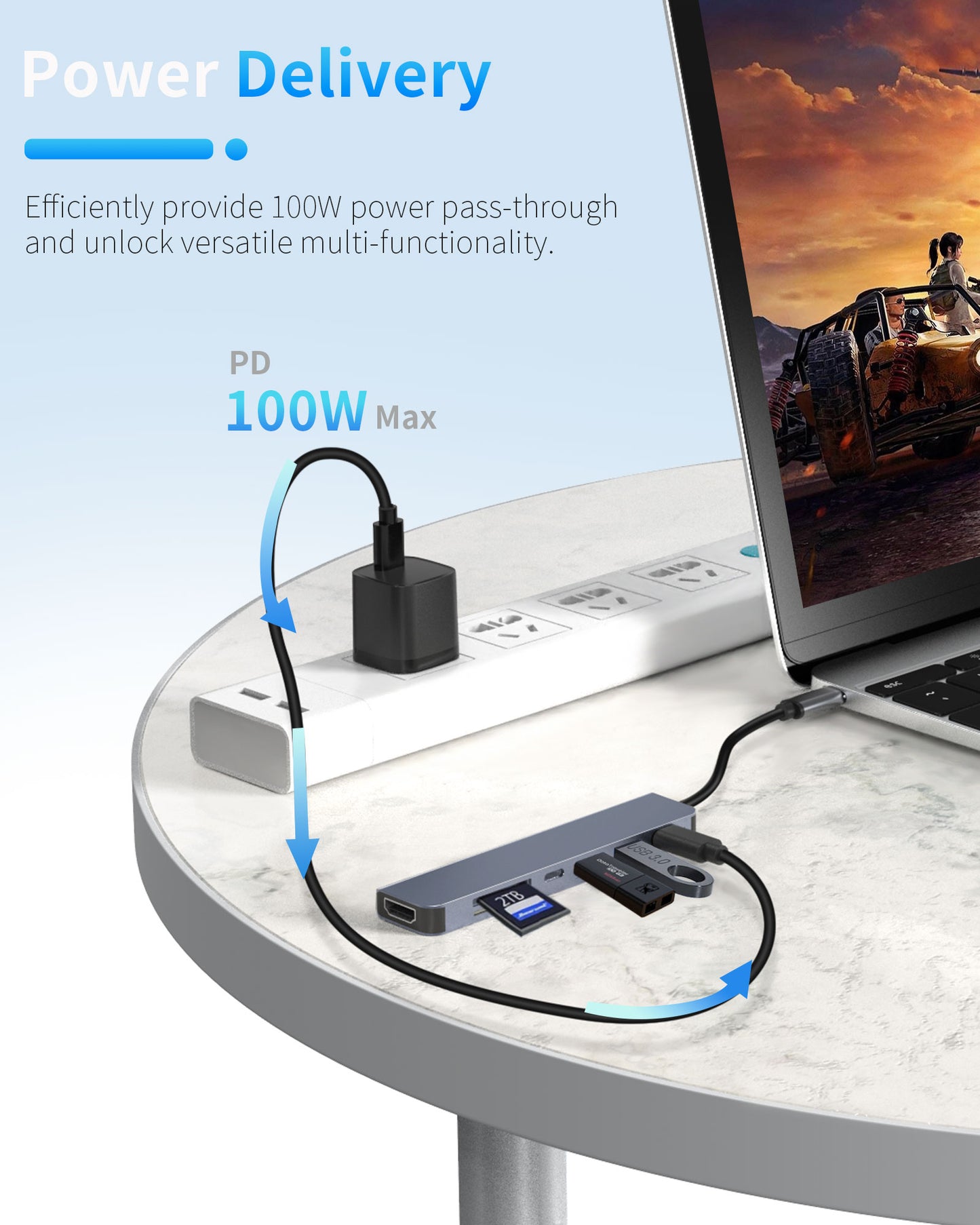Atzeste 7 in 1 USB C Hub, USB C Adapter with 4K HDMI, 100W PD, 3 5Gbps Data Ports(1 USB-C & 2 USB 3.0), TF/SD Card Reader, USB Hub for Laptop, MacBook Pro/Air/Mac/Dell/HP/ASUS/Acer/Steam Deck