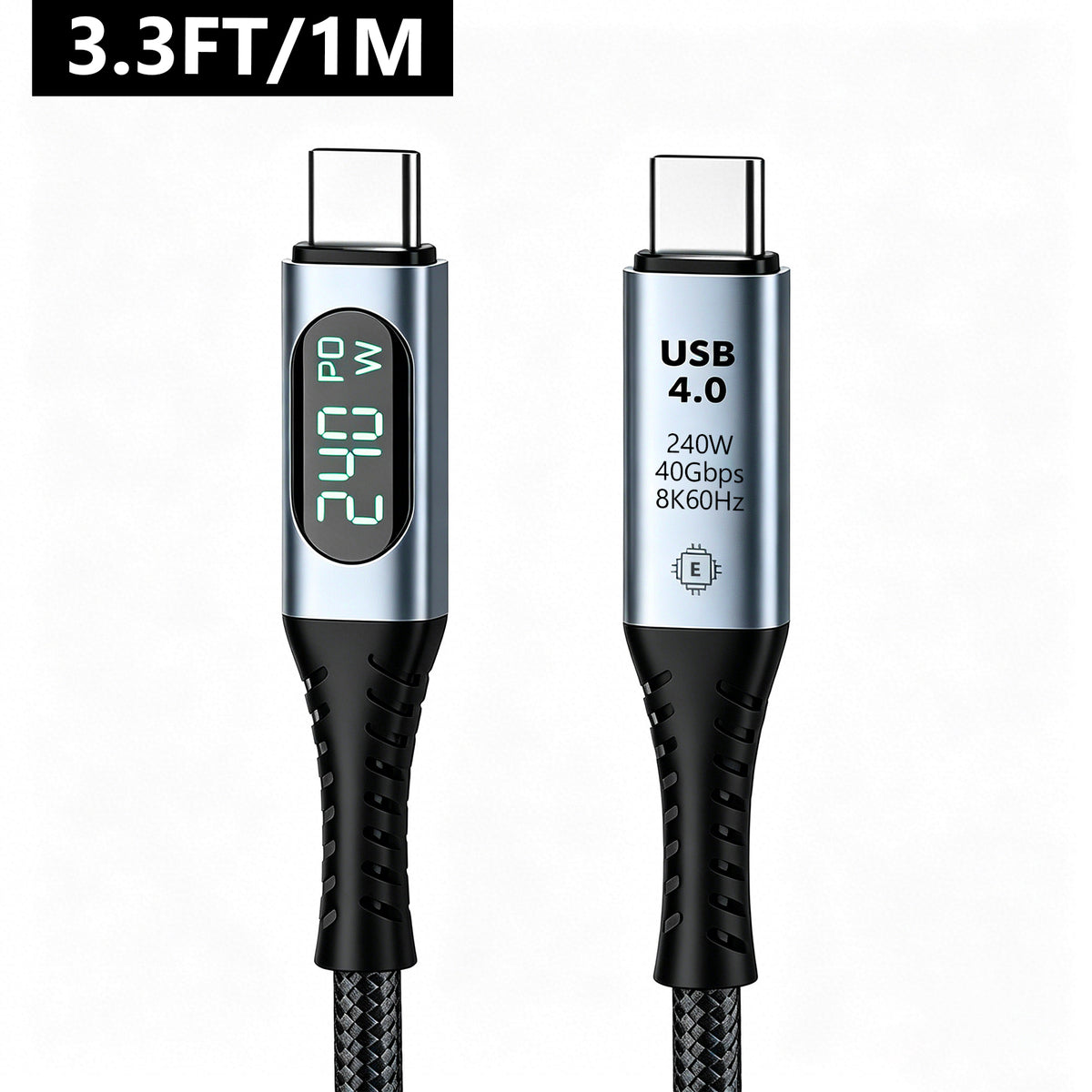 Atzeste 240W 3.3FT USB4.0 USB C to USB C Fast Charging Cable, PD 3.1, 40Gbps High Speed Data Transfer, 8K@60Hz Display, LED Power Monitor for MacBook Pro, iPad Pro, Steam Deck, Thunderbolt 4