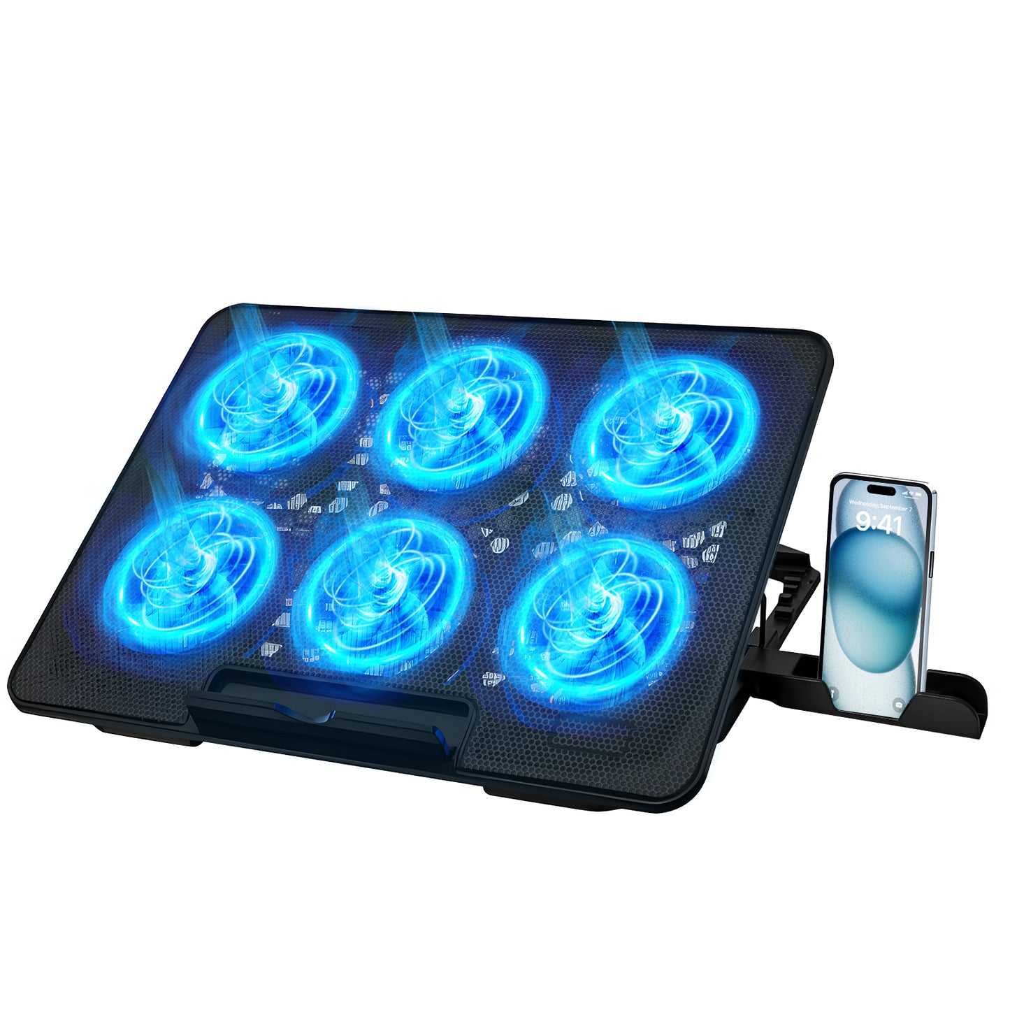 Atzeste Laptop Cooling Pad for Laptops, Laptop Cooler with 6 Quiet Cooling Fans for 12''-17.3'' Laptops, Height Wind Speed Adjustable Laptop Cooling Stand Laptop Accessories, 2 USB Ports, Black