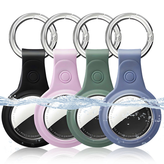 Atzeste 4 Pack Cases for AirTag, Silicone Keychain Holder Cover for Air Tracker, Secure Key Ring Compatible with Apple Item Finder Accessories for Pets/Keys/Bags