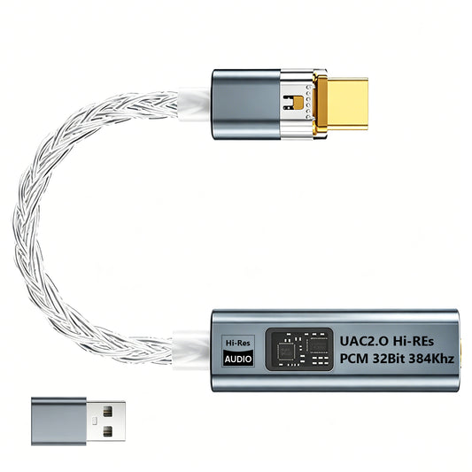 Atzeste USB C to 3.5mm Headphones Adapter, Dual Chip CX31993 MAX97220 DAC Dongle with HiFi Amplifier, 8-Strand 4N Single Crystal Copper Silver-Plated Cable, USBC to aux for All USBC Devices