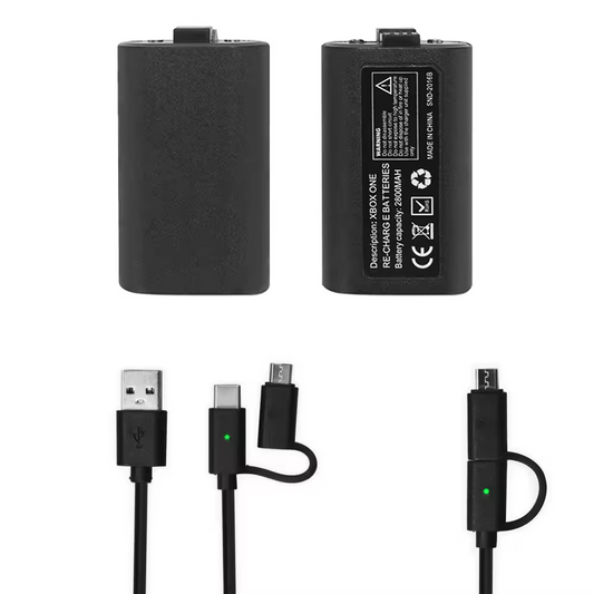 Rechargeable Battery Pack with LED Charging Cable – Compatible with Xbox Series X|S / Xbox One Controllers, 1100mAh Battery, Type-C & Micro USB Support