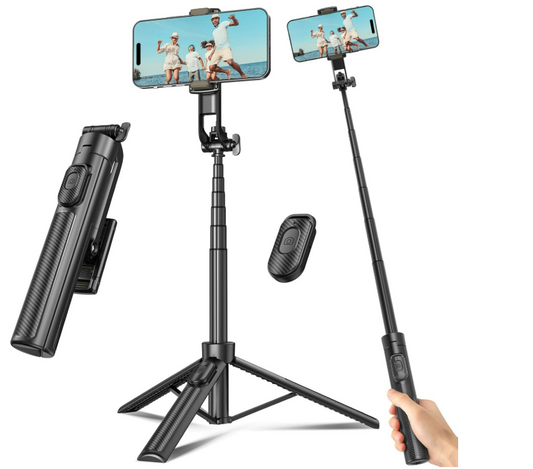 Selfie Stick Tripod for Cell Phone with Remote, 50" Extendable Travel Tripod Stand, Lightweight Phone Tripod for Video Recording, Photography, Live Streaming, Black