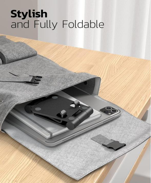 Adjustable Foldable Desktop Phone Stand, Dual Aluminum Rotatable Phone Holder Compatible with 4-8" iPhone & Android, Black