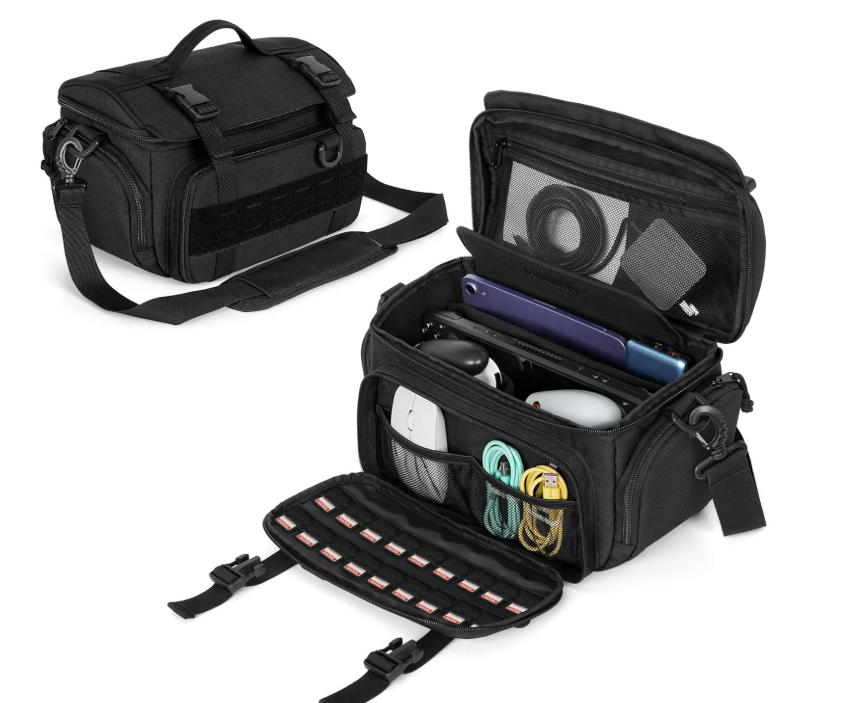 Travel Carrying Case for Steam Deck (OLED) / Legion Go / Go S / Switch 2, Tactical Shoulder Bag with Pockets for Dock, AC Adapter, Controllers, Game Accessories Storage