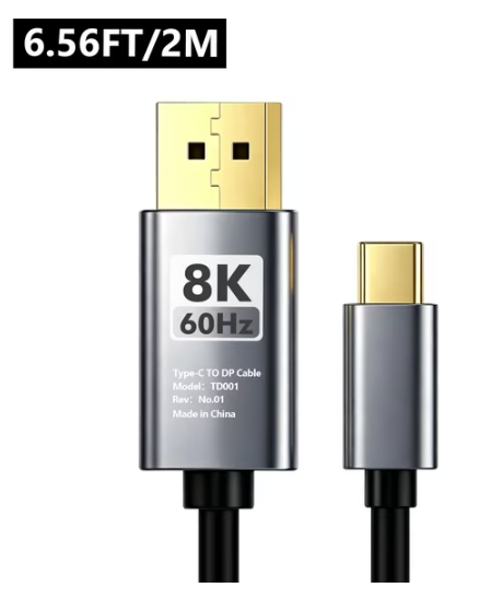 Atzeste 6.56FT USB C to DisplayPort 2.1 Cable, 8K@60Hz UHD Video Output, Thunderbolt 4/3 Compatible Type C to DP Cable for MacBook Pro/Air, iPhone 17/16/15 Series, iPad Pro, Surface, XPS