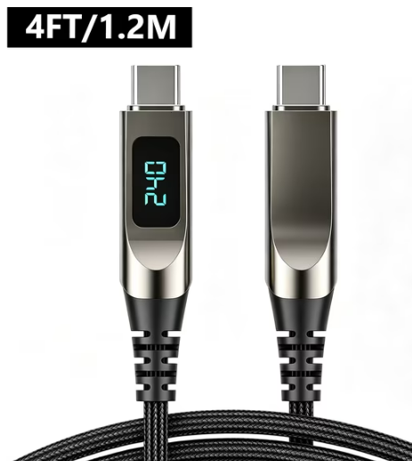 Atzeste 240W 4FT USB C to USB C Fast Charging Cable, Nylon Braided PD Type-C Cable with LED Power Display, Compatible with iPhone 17/16/15 Series, MacBook Pro/Air, Samsung Galaxy S24/S23