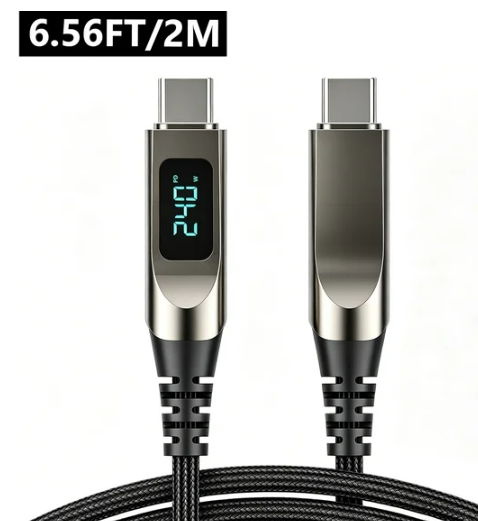 Atzeste 240W 6.56FT USB C to USB C Fast Charging Cable, Nylon Braided PD 3.1 Type-C Cable with LED Power Display, Compatible with iPhone 17/16/15 Series, MacBook Pro/Air, Samsung Galaxy S24/S23