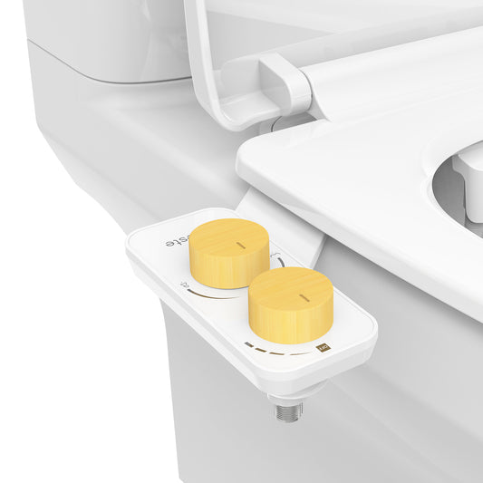 Atzeste Ultra-Slim Bidet, Bidet Attachment for Toilet Seat, Non-Electric Dual Nozzle, Rear & Feminine Wash, Self-Cleaning Spray, Bamboo