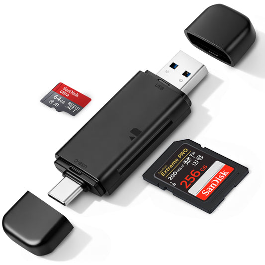 Atzeste 2-in-1 SD Card Reader, USB C & USB 3.0 Memory Card Adapter for SD/Micro SD 3.0, SD Card Reader for iPhone 15/16, Windows, MacBook Pro, Laptop, PC