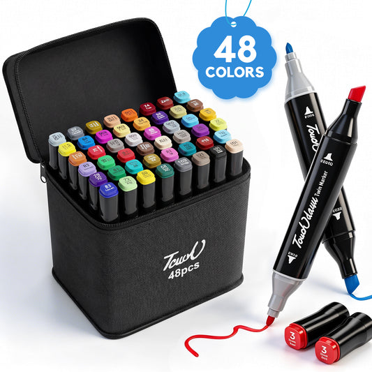 Atzeste 48 Colors Dual Tip Oil Based Paint Markers, Paint Pens(3mm & 6mm), Waterproof Ink Markers for Rock, Wood, Glass, Metal, Canvas, Fabric, DIY Art with Storage Bag