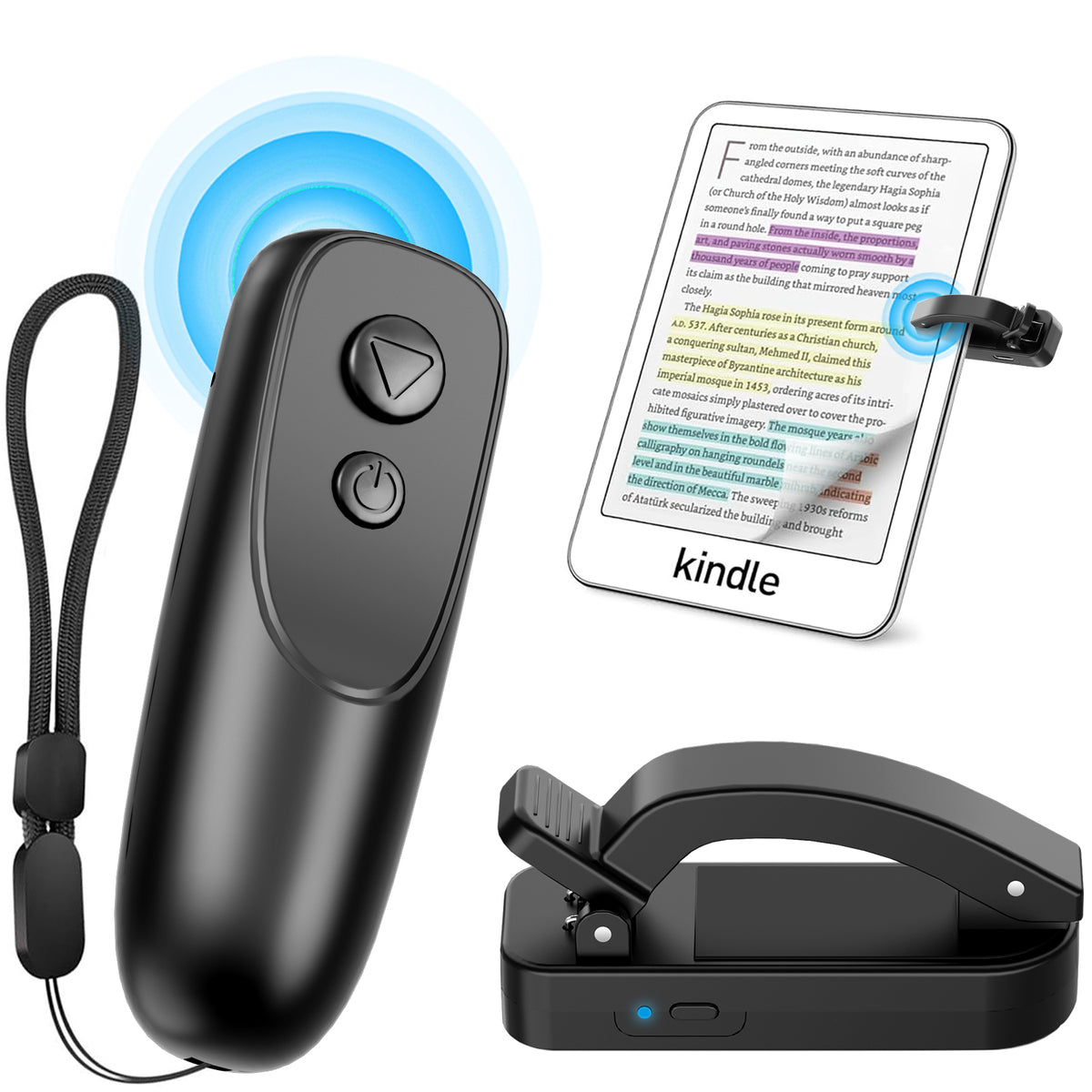 Atzeste RF Remote Page Turner Remote for Kindle, Ereaders, Compatible with Kindle Paperwhite, iPhone, Android Tablets, Black