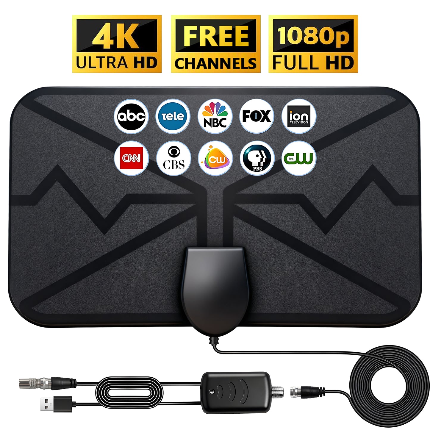 TV Antenna Indoor for Smart TV, Supports 4K 1080p HD TV Antennas for Free Channels, with Amplifier Signal Booster, Long Range Reception for Local Channels