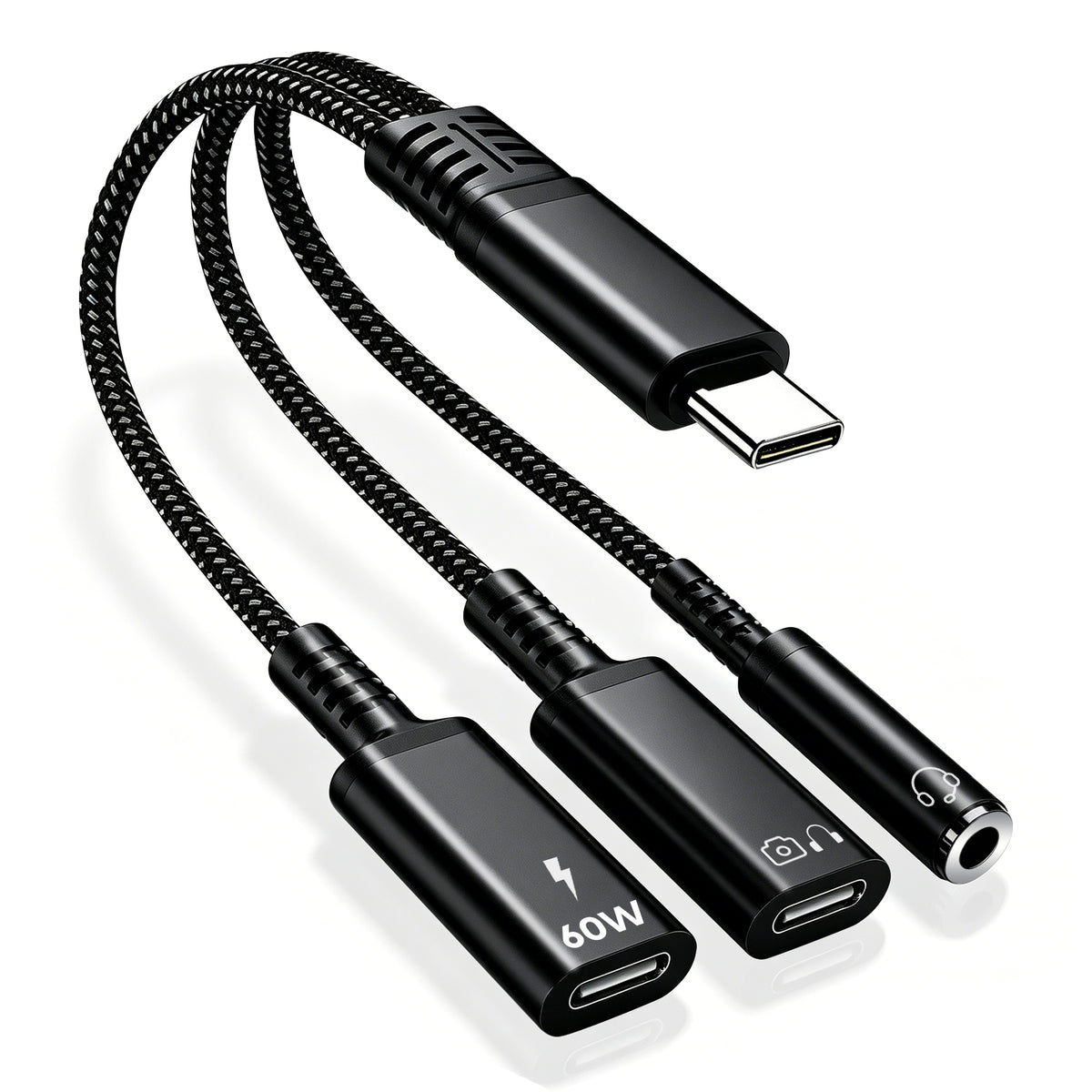 Atzeste 3-in-1 USB-C to 3.5mm Audio Adapter, 60W PD Fast Charging USB C Headphone Jack Splitter with USB-C Audio Port Compatible with iPhone 17/16/15 Series, iPad, Samsung Galaxy S24/S23 Ultra
