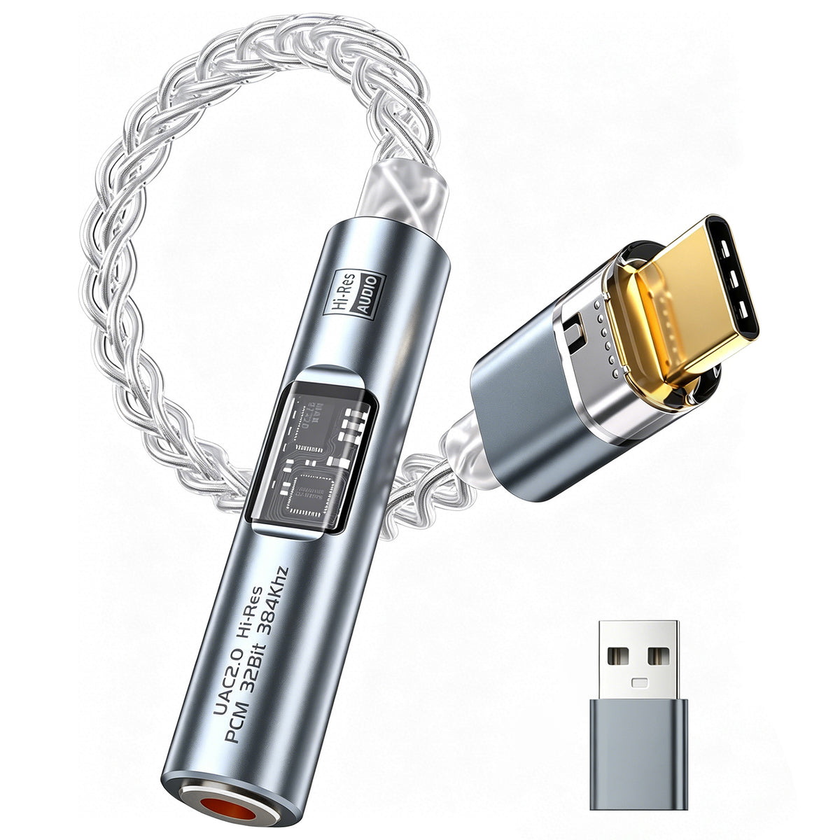 Atzeste USB C to 3.5mm Headphones Adapter, Dual Chip CX31993 MAX97220 DAC Dongle with HiFi Amplifier, 8-Strand 4N Single Crystal Copper Silver-Plated Cable, USBC to aux for All USBC Devices