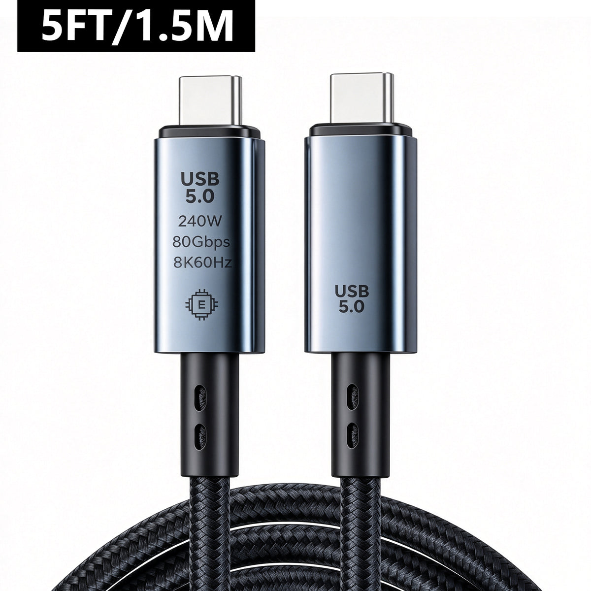 Atzeste 240W 5FT USB 5.0 USB C to USB C Fast Charging Cable, 80Gbps High-Speed Data Transfer, 8K@60Hz Display, PD 3.1, Compatible with MacBook Pro/Air, Steam Deck, Thunderbolt 5/4 Devices