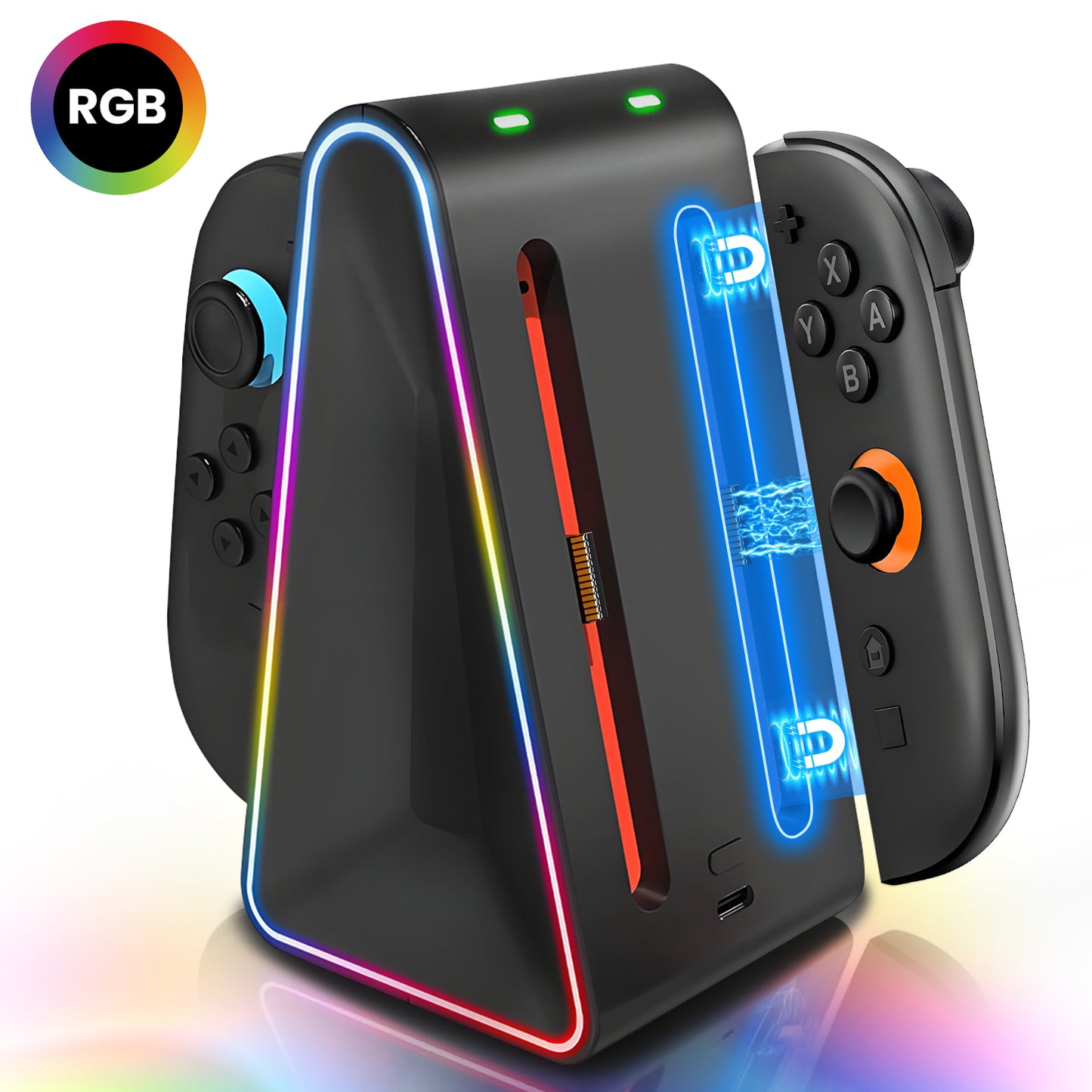 Charging Dock for 4 Joy-Cons for Nintendo Switch 2(2025), Dual-Side Magnetic Fast Controller Charger Docking Station, 9 RGB Light Modes, with Charging Cable