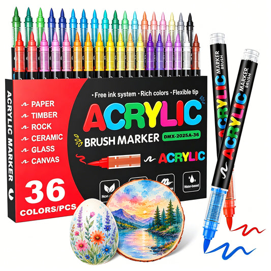 Atzeste 36 Colors Acrylic Paint Markers, Paint Pens for Rock Painting, Wood, Glass, Fabric, Canvas, Ceramic & DIY Crafts, Art Supplies for Adults, Teens & Beginners