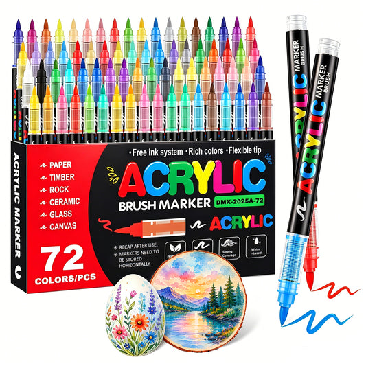 Atzeste 72 Colors Acrylic Paint Markers, Paint Pens for Rock Painting, Wood, Glass, Fabric, Canvas, Ceramic & DIY Crafts, Art Supplies for Adults, Teens & Beginners