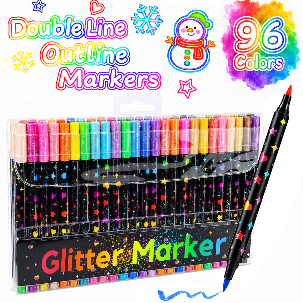 Atzeste 96 Colors Double Line Outline Markers, Self Outlining Glitter Pens Adult Coloring Gel Sparkle Outliner Shimmer, Teen Gifts Drawing Art Supplies Craft Cool Fun Magic Stuff