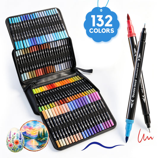 Atzeste 132 Colors Dual Tip Brush Markers, Water-Based Coloring Markers with Brush Tip & Fine Tip, Watercolor Pens Art Marker Set for Calligraphy, Drawing, Journaling, DIY Crafts