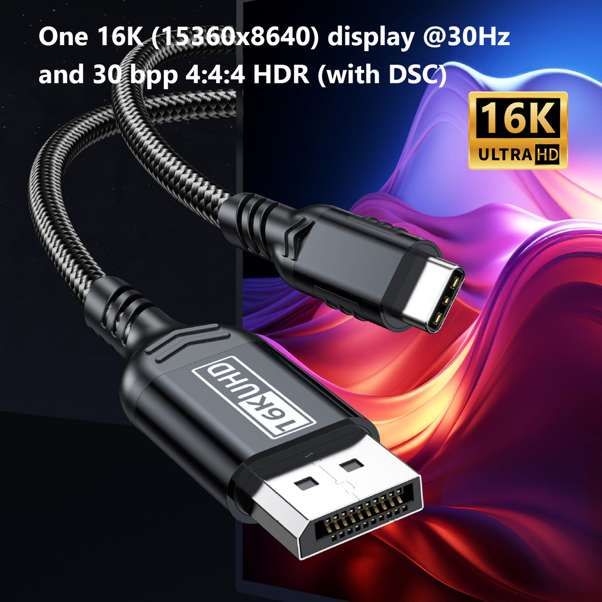 Atzeste 6FT USB C to DisplayPort 2.1 Cable, 16K@60Hz UHD Video Output, 40Gbps High-Speed Type C to DP Cable, Compatible with MacBook Pro/Air, iPad Pro, Surface, XPS, Thunderbolt 4/3 Devices