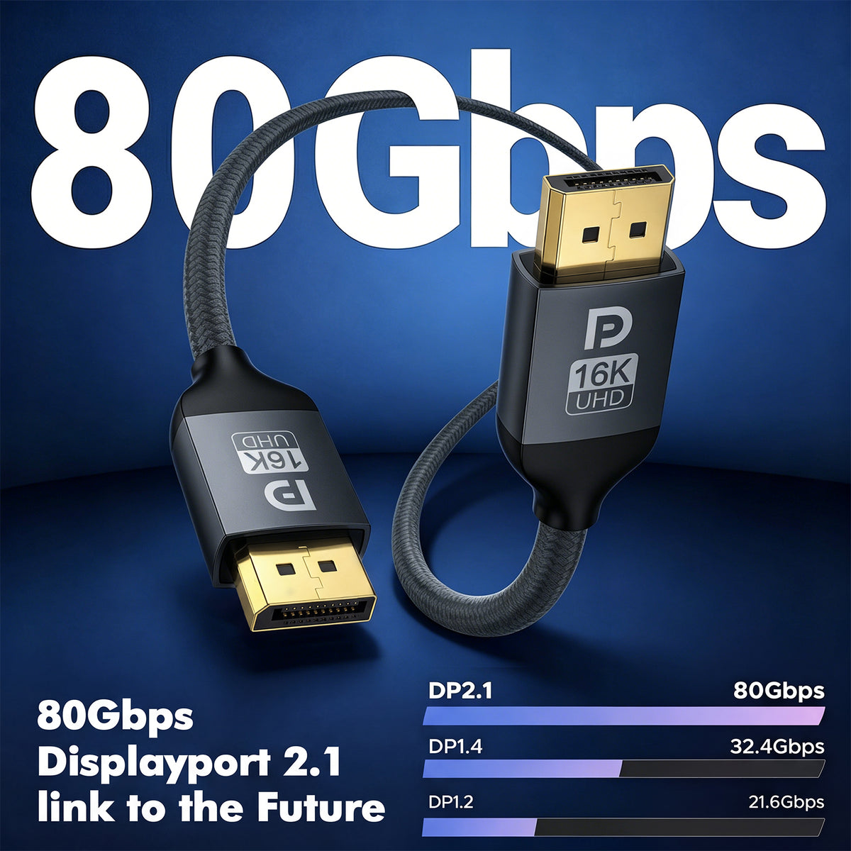 Atzeste 9.84FT DisplayPort 2.1 Cable, 16K@60Hz Ultra High Speed DP Cable, 80Gbps, 8K@60Hz 4K@240Hz Support, HDR DSC G-Sync FreeSync Compatible with PC, Gaming Monitor, RTX Graphics Cards
