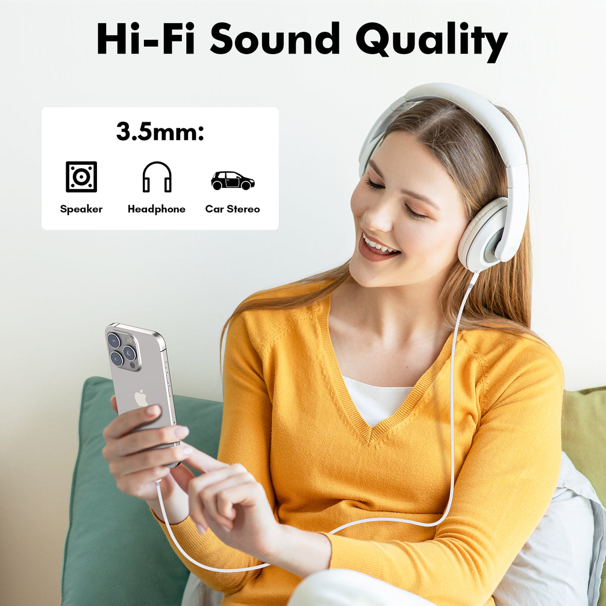 Atzeste 3.5mm AUX Audio Cable, HiFi Stereo Auxiliary Cord with Bluetrum Digital Audio Solution, Gold-Plated Connectors, Nylon Braided, Compatible with Car, Headphones, Speakers, Tablets, Smartphones
