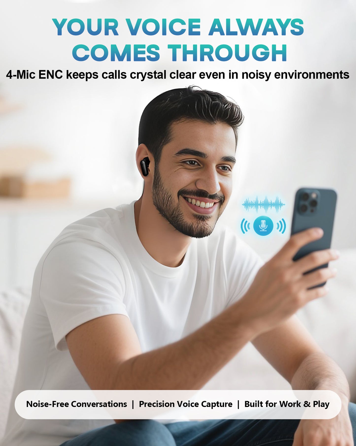 Wireless Earbuds Bluetooth 5.4, 60H Playtime Stereo Deep Bass with Power Display Charging Case, ANC Noise Cancelling, 4 Mics ENC Clear Calls, IPX4 Waterproof, Touch Control, In-Ear Headphones for Workout/Running