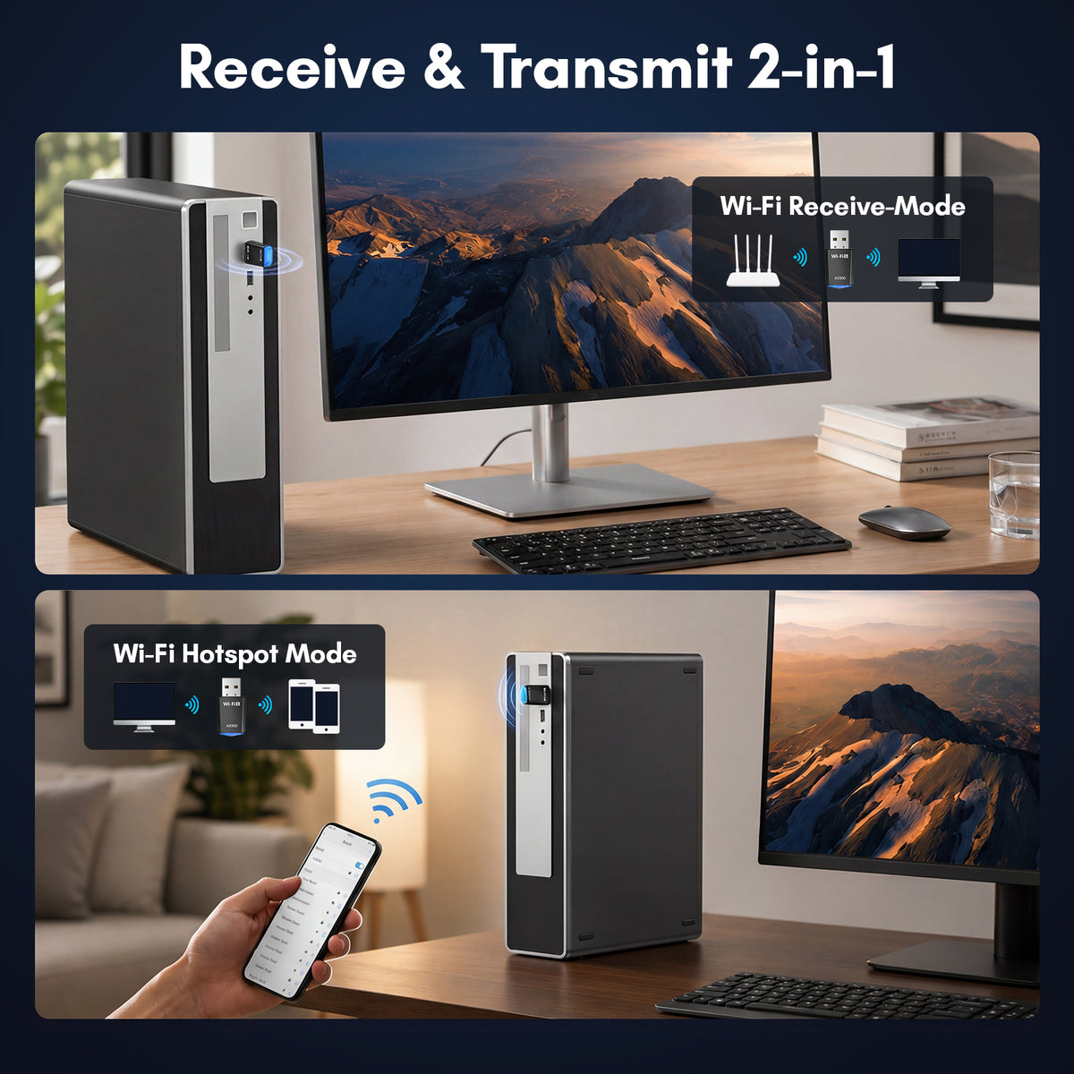 Atzeste AX900 WiFi 6 USB WiFi Adapter, 2.4G/5G Dual Band Wireless Network Adapter for PC Desktop, MU-MIMO WiFi Dongle, Supports Windows 11/10/8/8.1/7